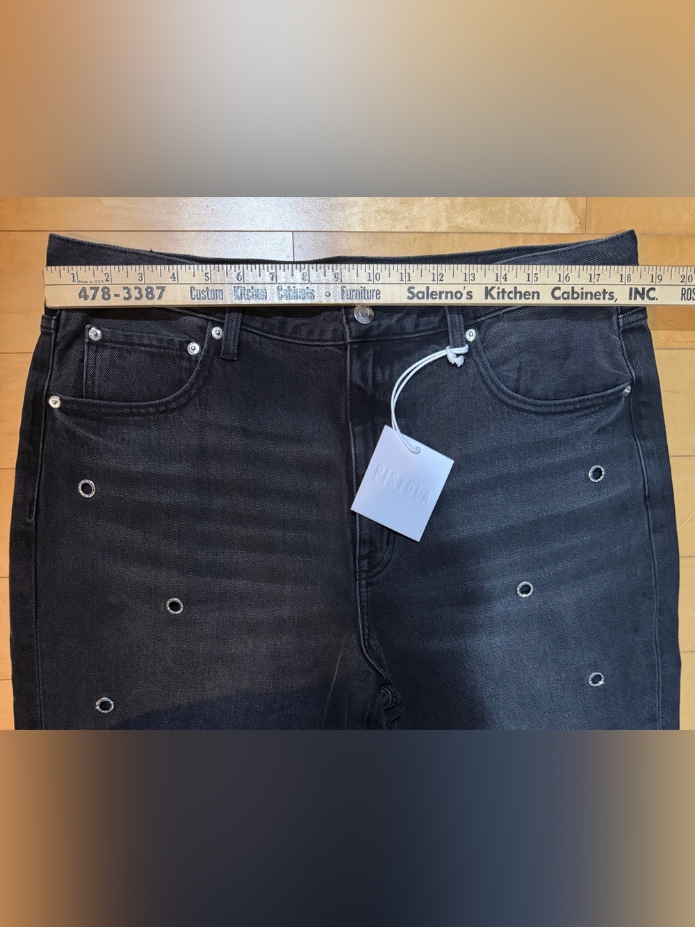 NWT Pistola Hendrix High Rise Wide Leg Jeans Open Rivets - Glamour Black - Sz 32 - Picture 12 of 16